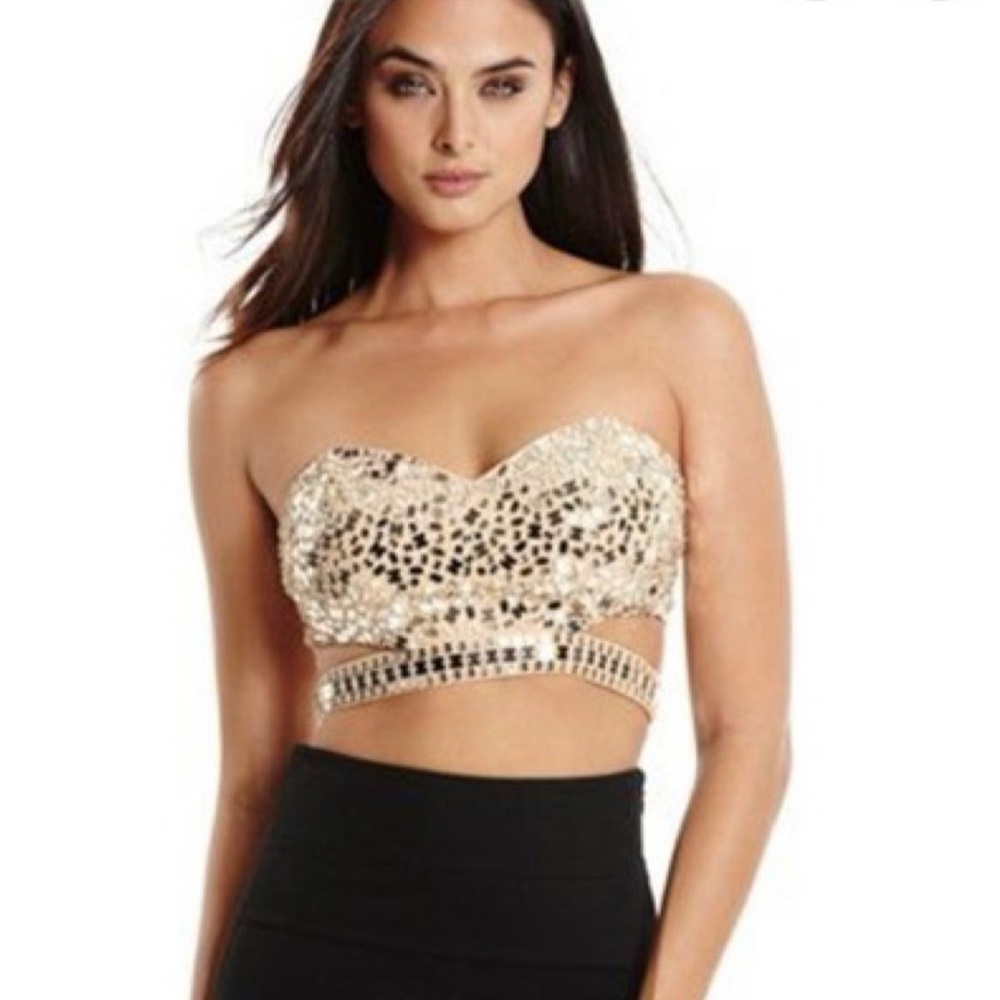 Marciano Bustier Jeweled Embellished Strapless Crop Top